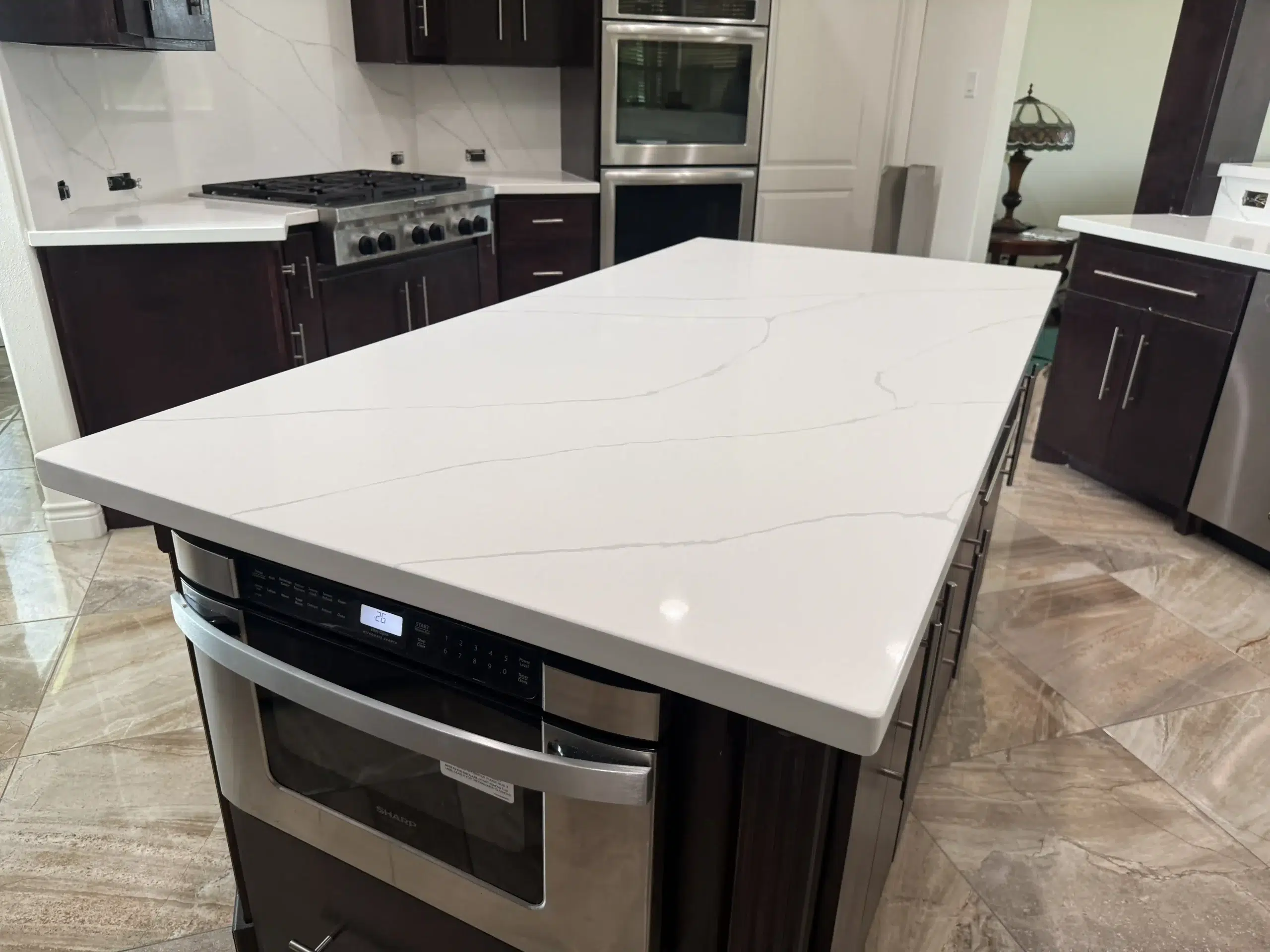 white quartz countertops island