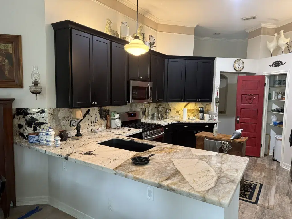 kitchen bar top cut down and quartzite countertops in Texas