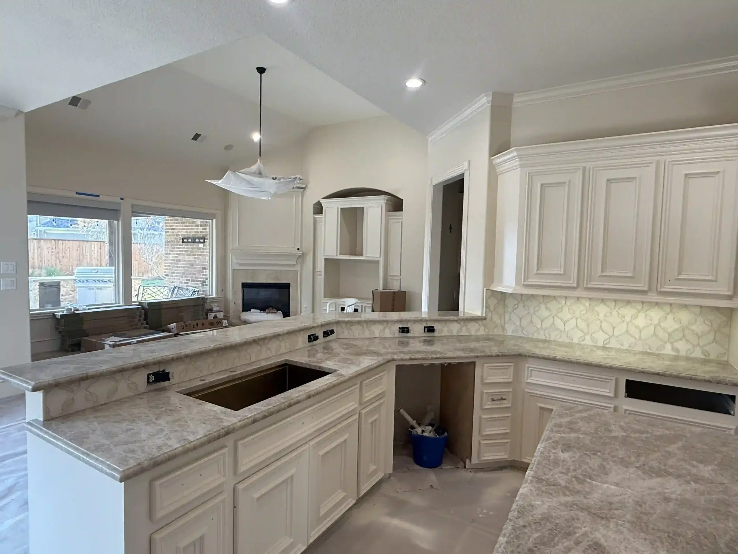 Naika quartzite countertop with a custom polished finish